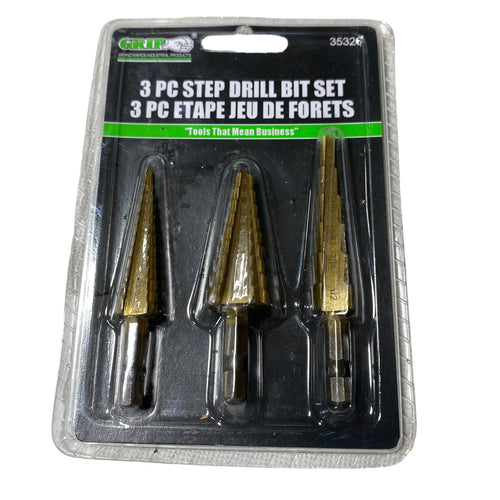 3pc GRIP QUICK CHANGE HEX SHANK TITANIUM STEP UNI DRILL BIT SET 3/16" - 3/4" 
