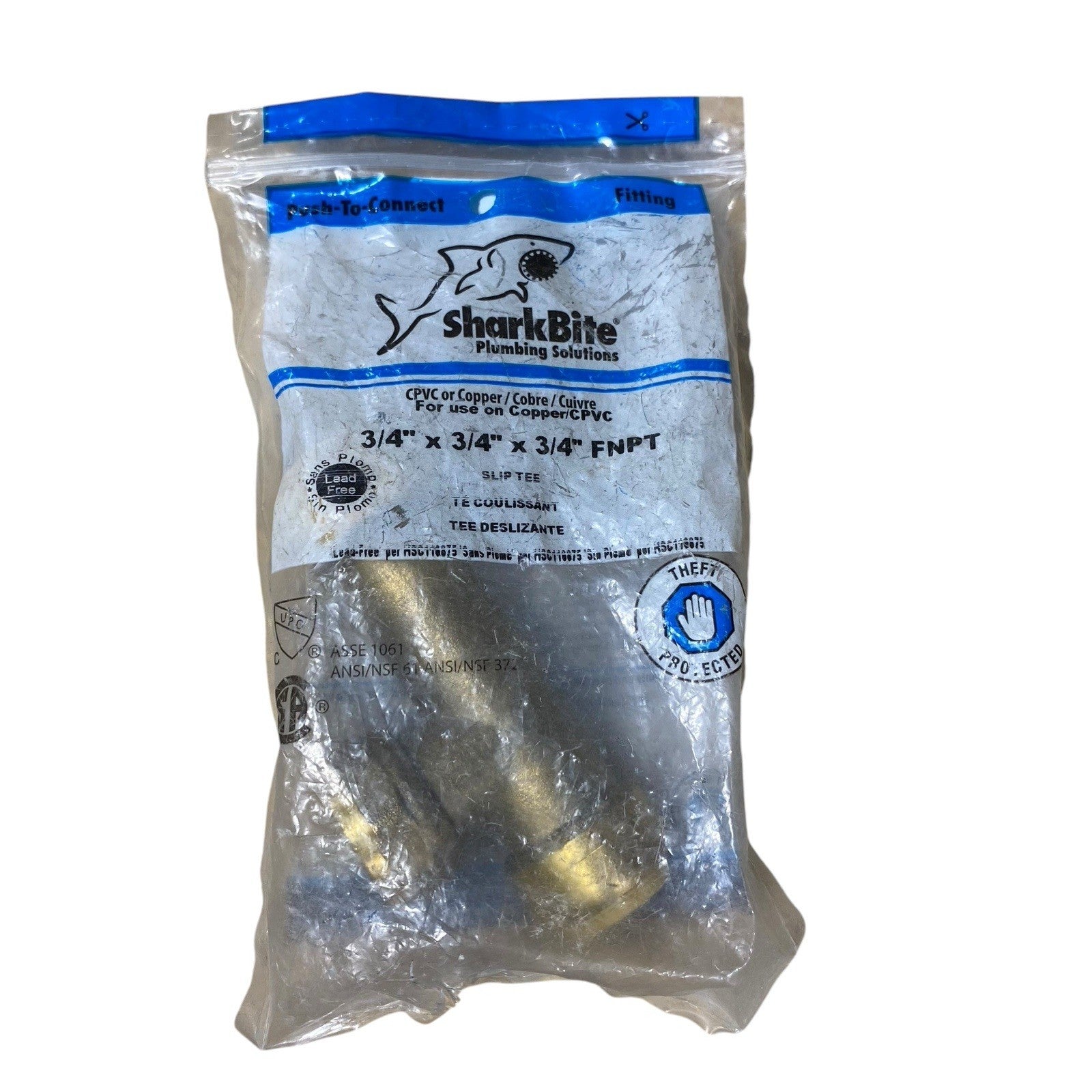 SharkBite Push to Connect 3/4 in. PTC X 3/4 in. D PTC Brass Threaded Center Tee