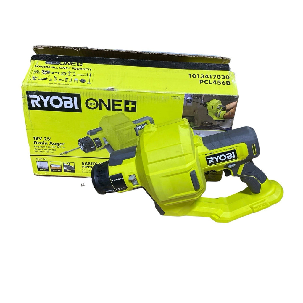 Ryobi PCL456 ONE+ 18V Cordless Drain Auger 25 ft Cable, LED Light, Auto Feed/Ret