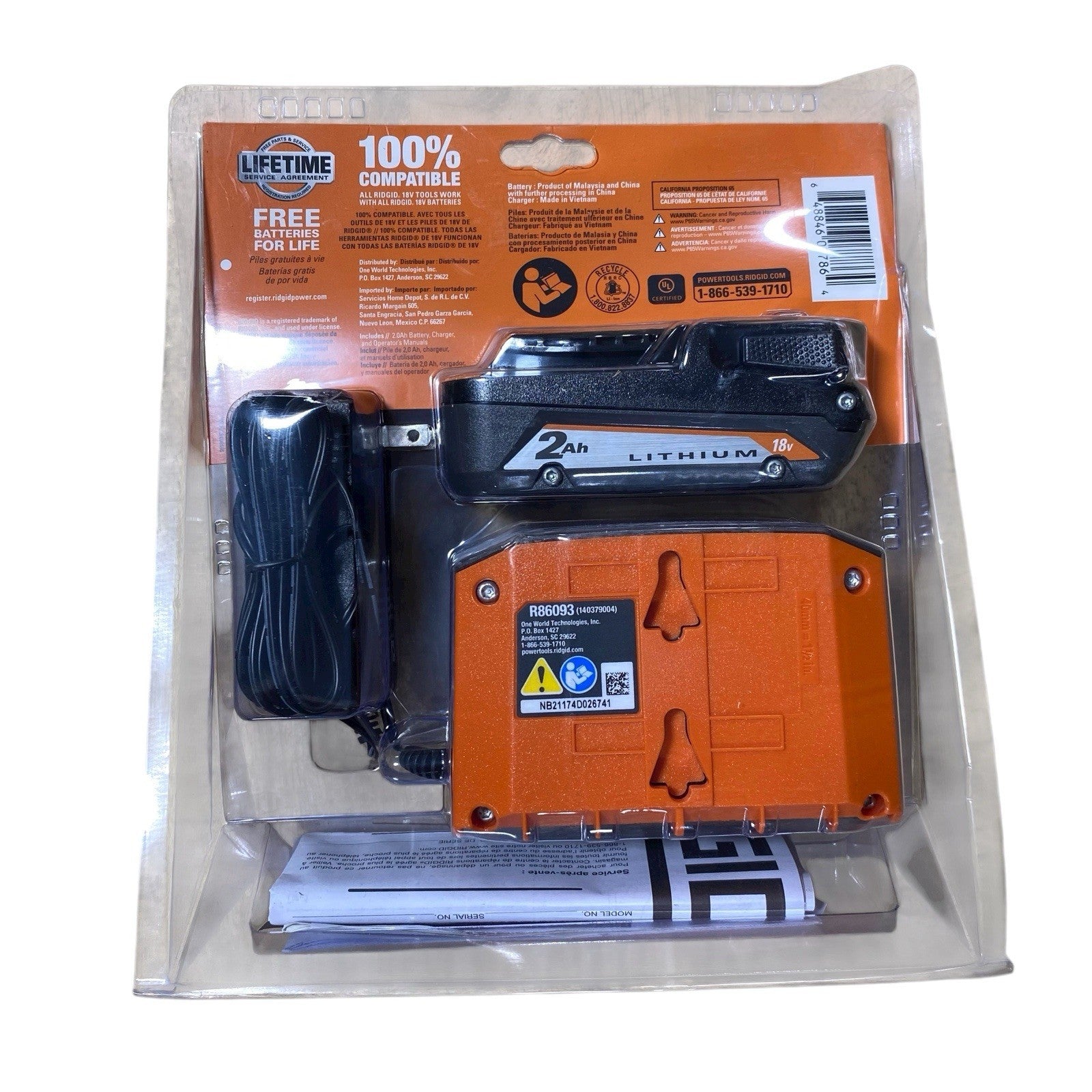 Ridgid AC9302  18V 2.0 Ah Lithium-Ion Battery Starter Kit New
