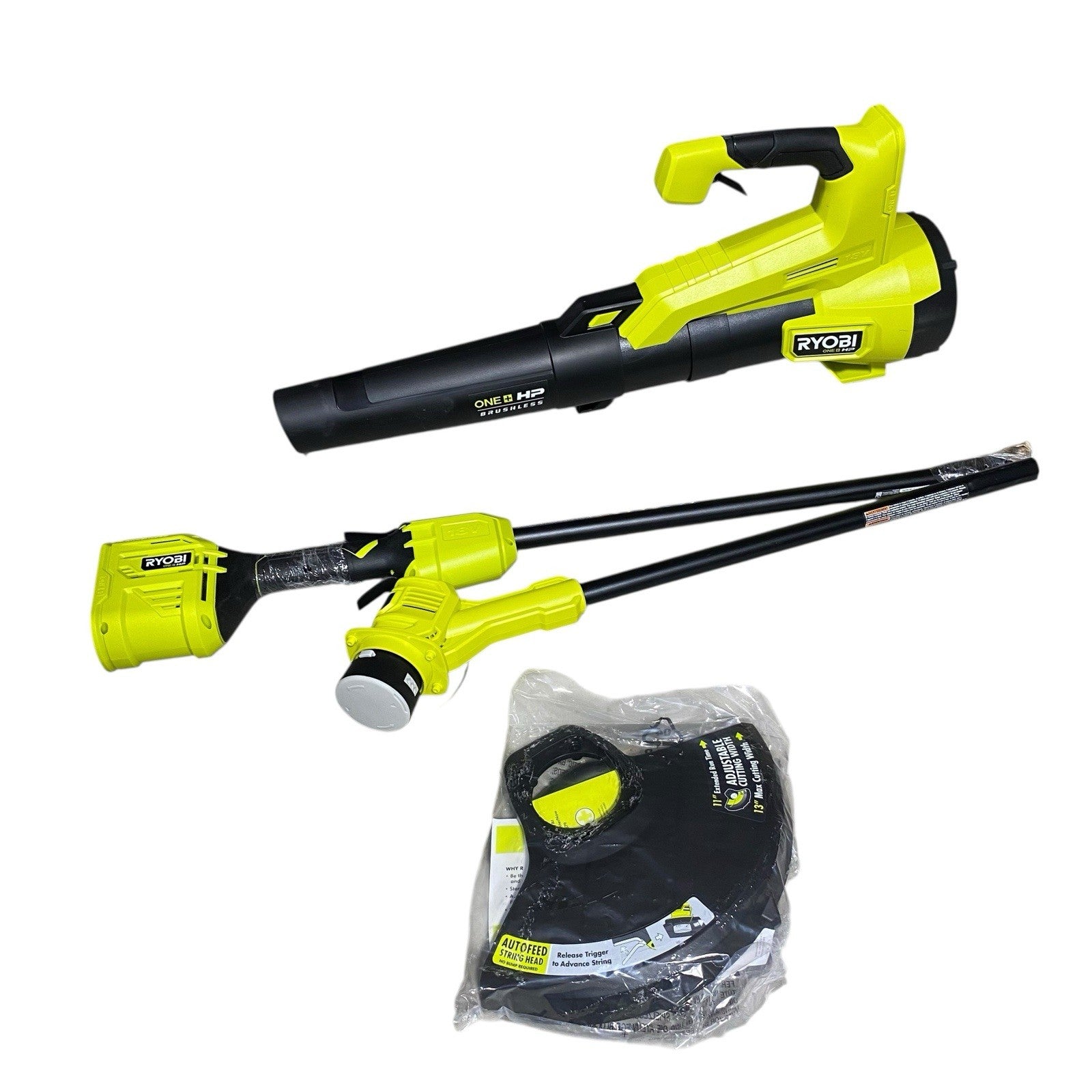 Ryobi 18V Brushless Cordless Battery String Trimmer and Leaf Blower Combo Kit