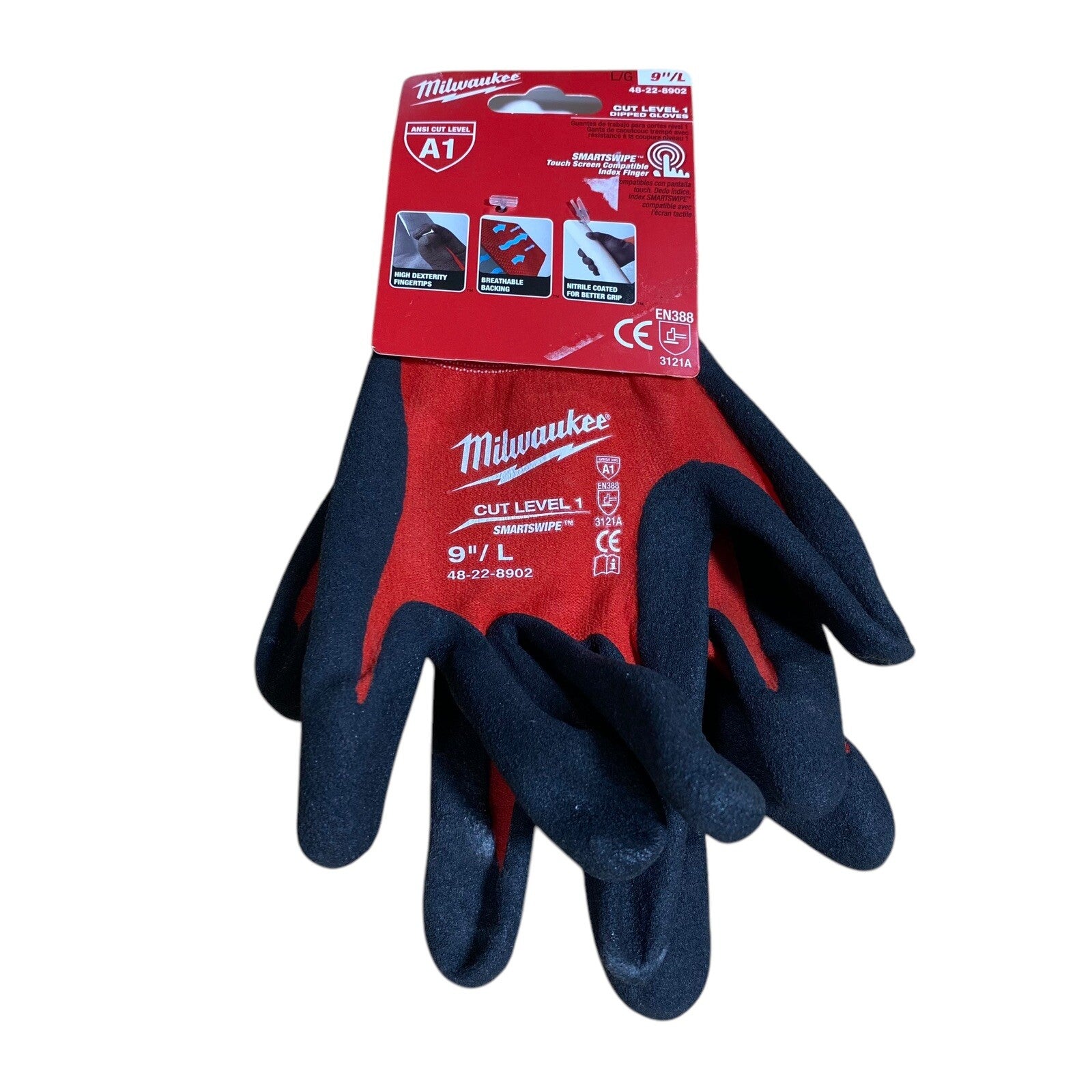 1 PAIR MILWAUKEE CUT LEVEL 1 DIPPED GLOVES 48-22-8902 9"/LARGE