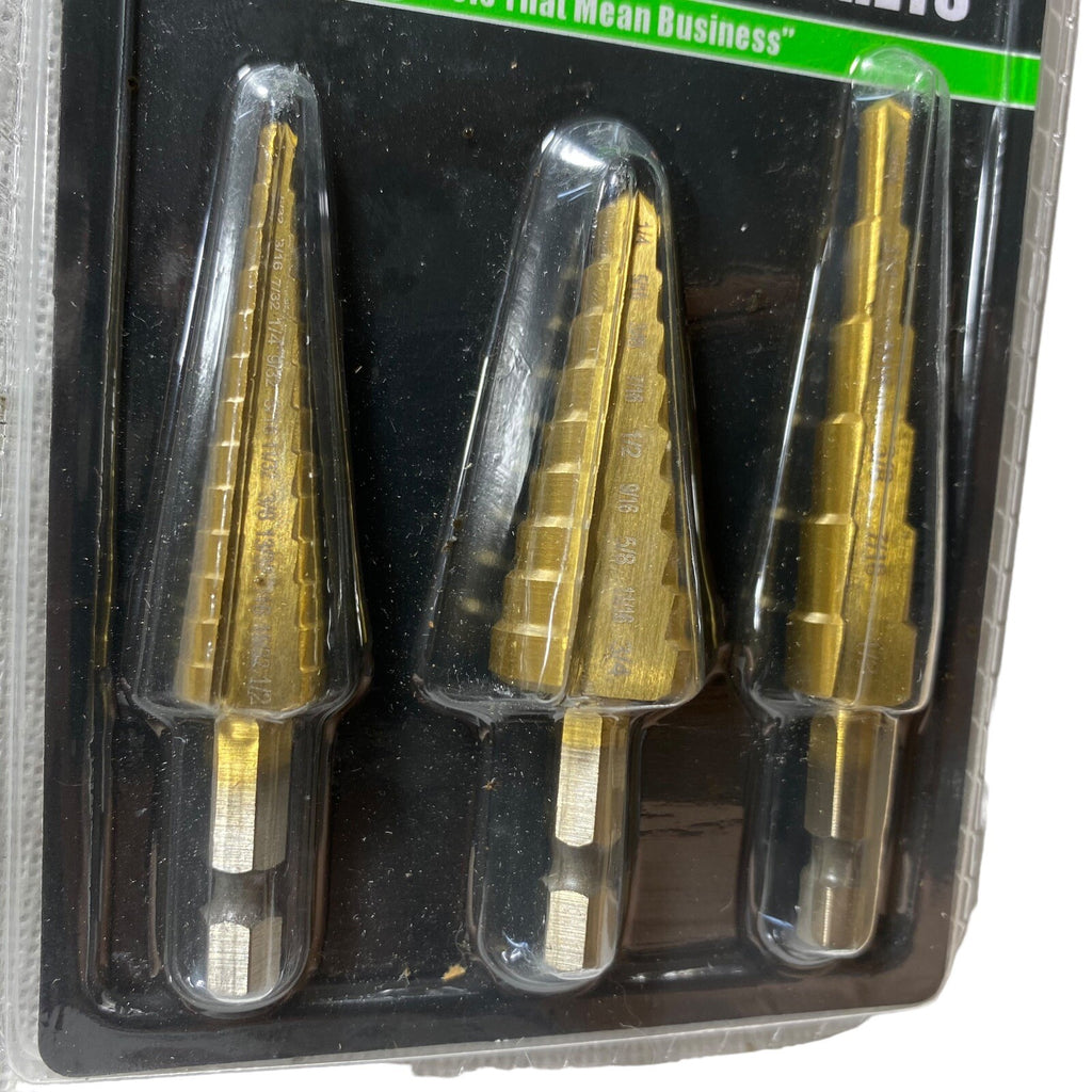 3pc GRIP QUICK CHANGE HEX SHANK TITANIUM STEP UNI DRILL BIT SET 3/16" - 3/4" 