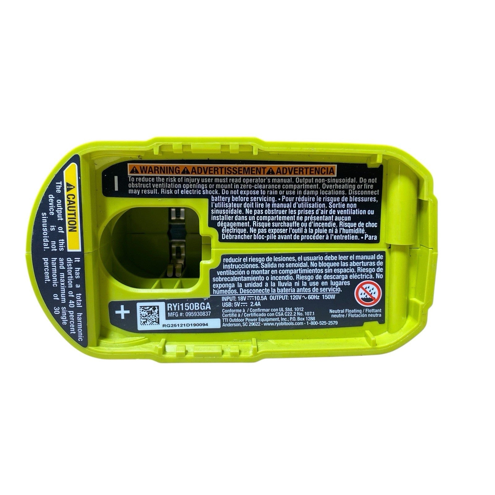 Ryobi RYi150BGA 18V ONE+ 150-Watt Portable Battery Inverter Power Source