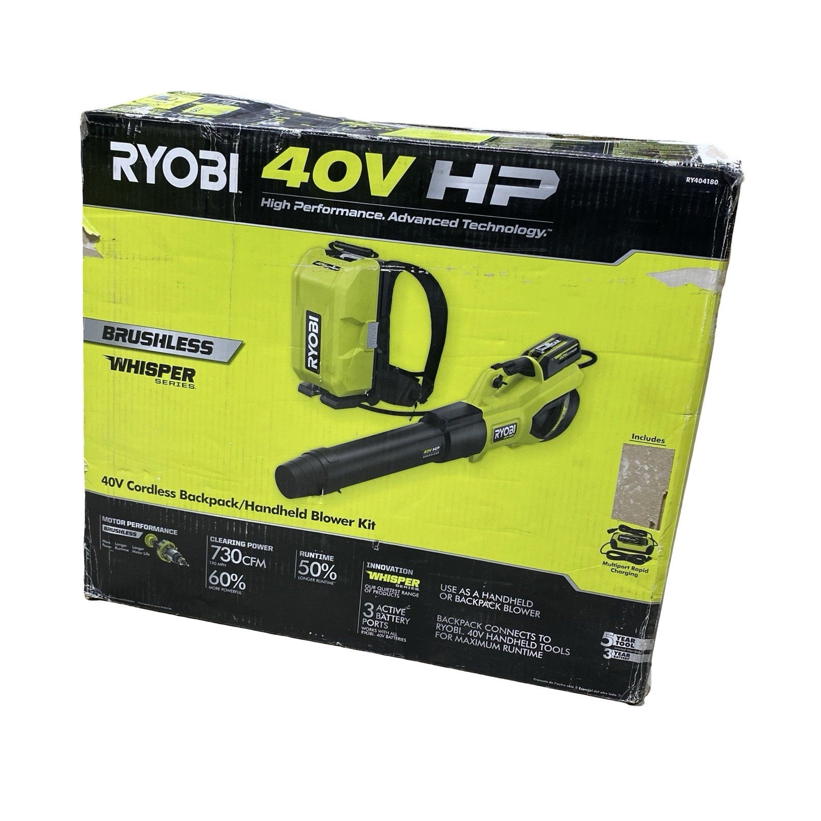 Ryobi RY404180 40V Cordless Backpack/Handheld Blower (TOOL ONLY)
