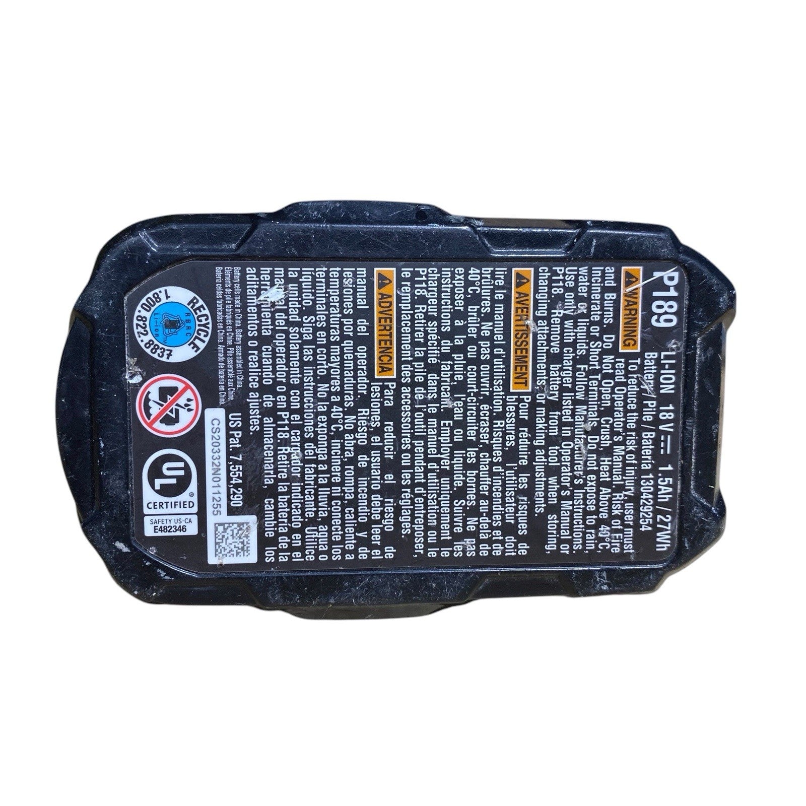 Ryobi P189 18 Volt 1.5 Ah One+ Lithium-Ion Cordless Compact OEM