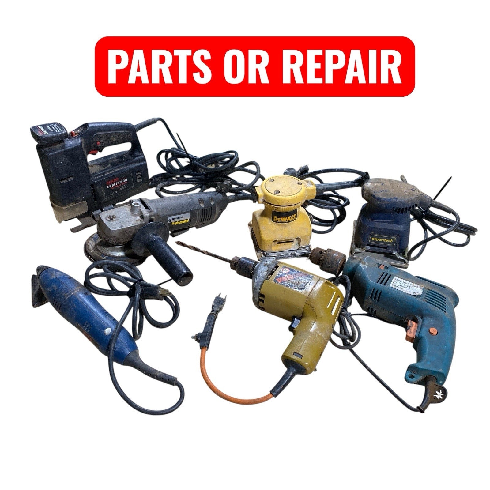 Vintage Craftsman Dewalt KRAFTtech Black & Decker Power Tools Lot PARTS/REPAIR