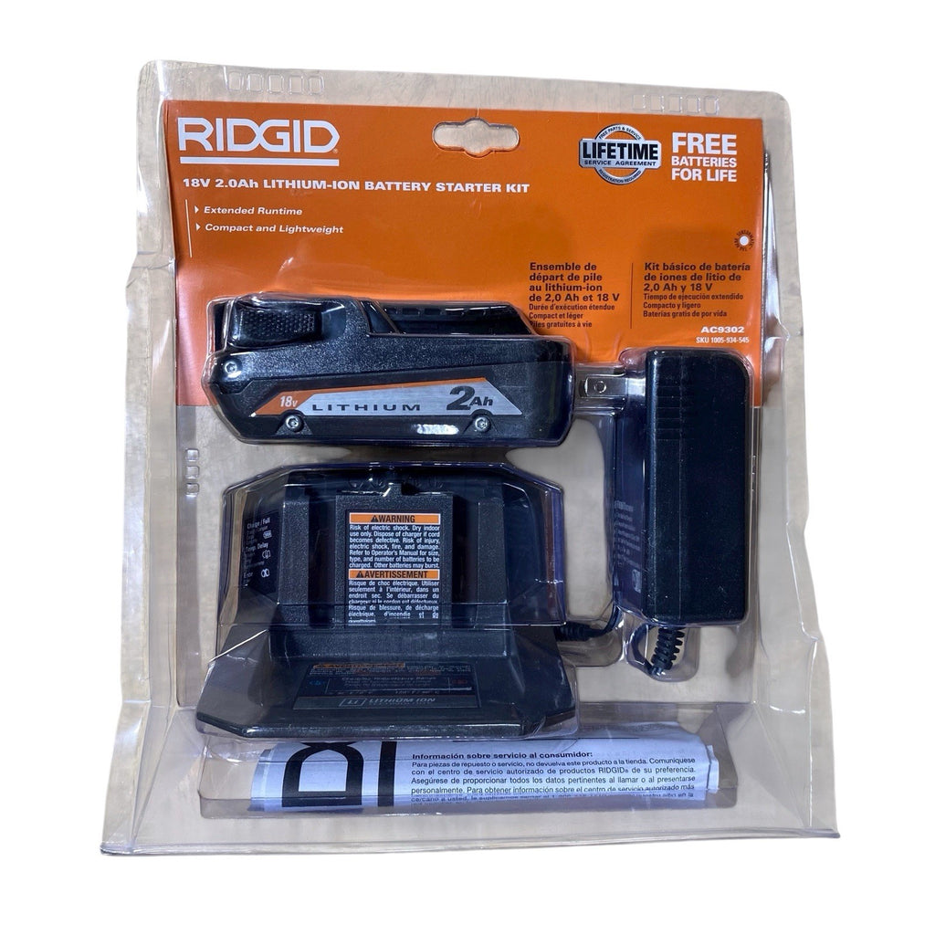 Ridgid AC9302  18V 2.0 Ah Lithium-Ion Battery Starter Kit New