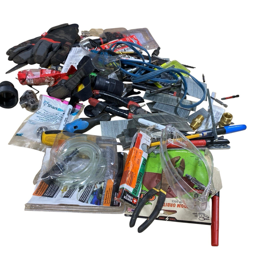 Milwaukee Ryobi Junk Drawer Tools Lot Bits Drivers Wrench Flashlight Gloves