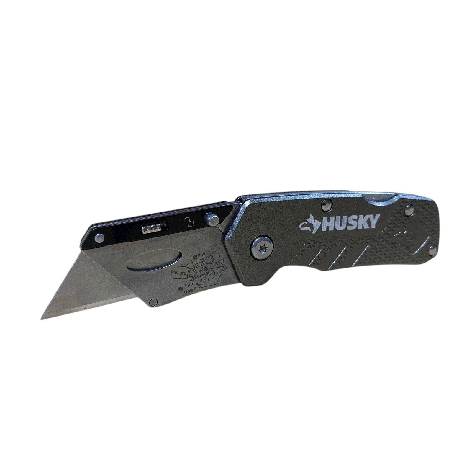 Husky Compact Folding Lock-Back Utility Knife Aluminum Handle Pocket Clip Quick