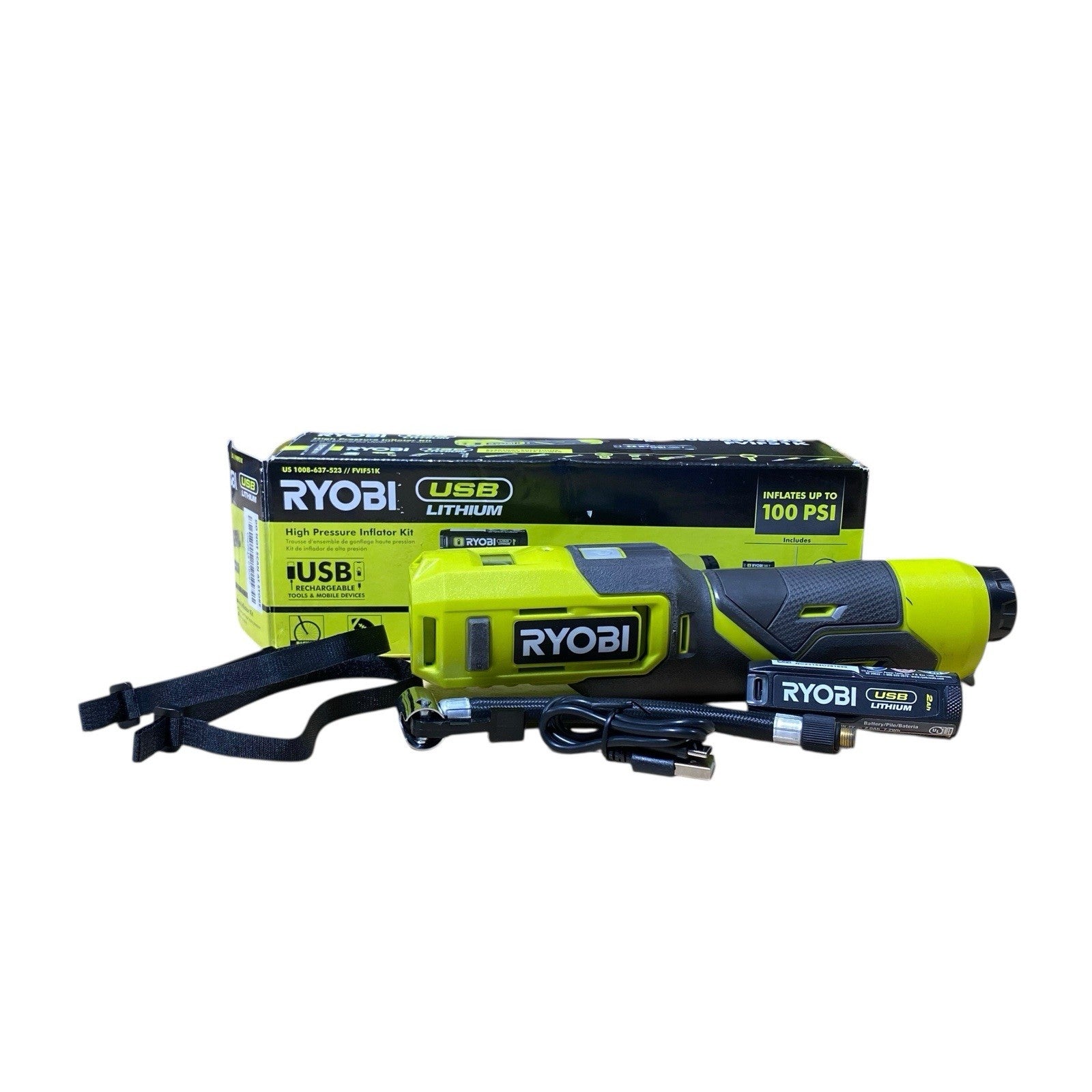 Ryobi High Pressure Inflator W/ USB Lithium 2 Ah Battery & Charging Cord FVIF51K