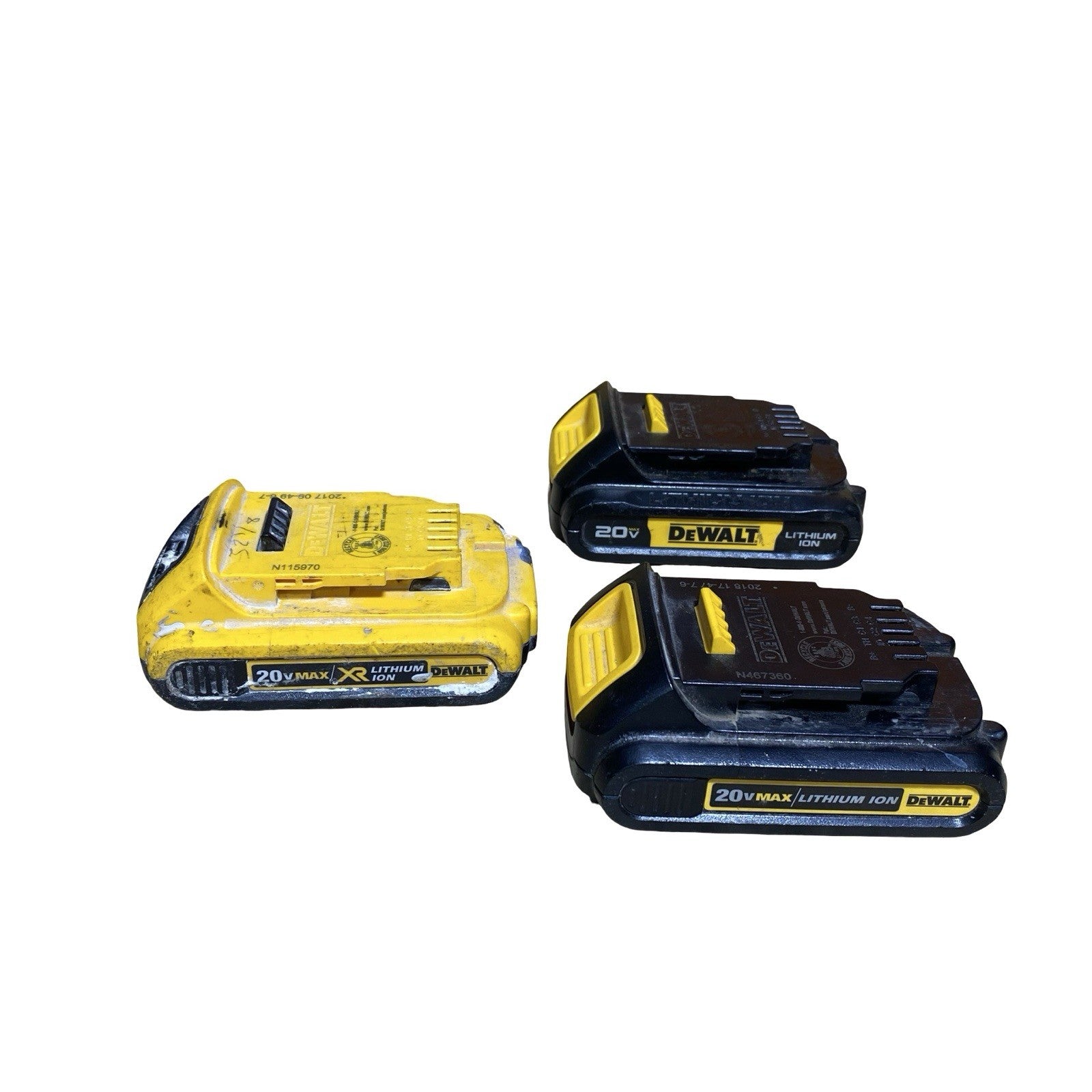 Lot of 3 Dewalt DCB201 X2, DCB203 1.5Ah, 2Ah 18 Volt Batteries - ALL WORKING