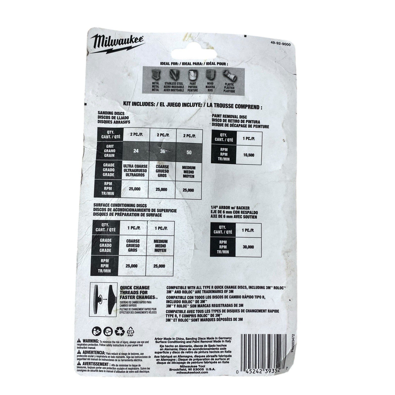 Milwaukee 49-92-9000 2" Quick Disc Surface Prep Sanding Kit for 2485 Grinder