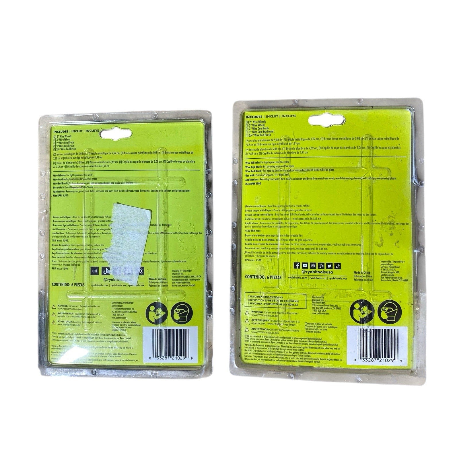 2 X RYOBI A72601 Wire Wheel Assortment Set 6-Piece | USED