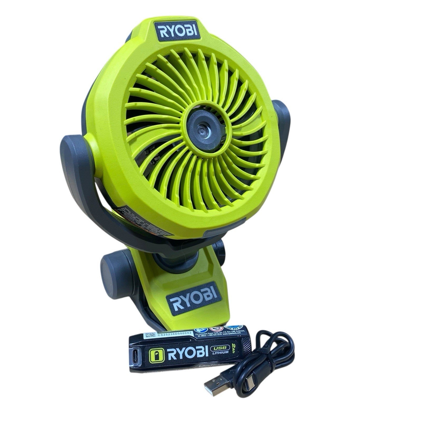 Ryobi Clamp Fan Kit w/ 2.0 Ah USB Lithium Battery  FVF51