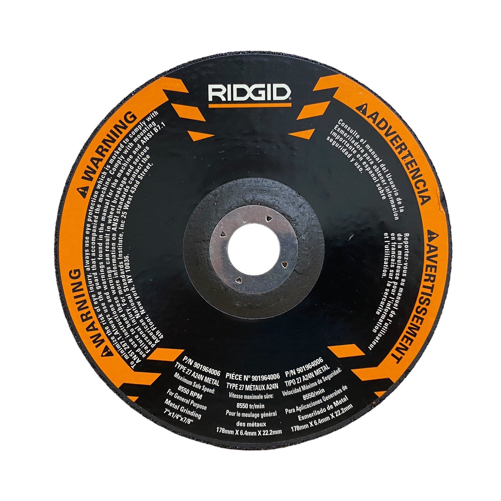 7” Grinding Wheel For Use With RIDGID R1020/R10202 7" CORDED ANGLE GRINDER X2