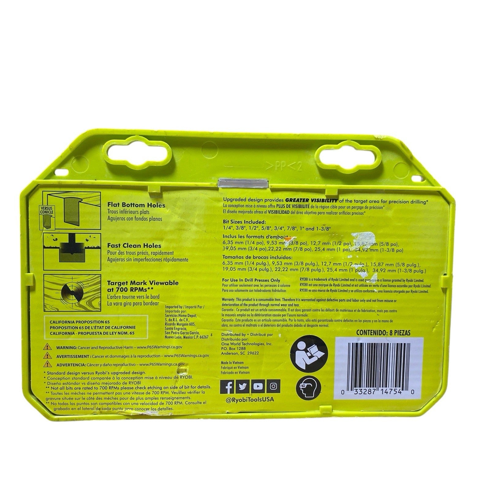 Ryobi 8pc Forstner Bit Set for Woodworking  A9FS8R1 - AS SHOWN