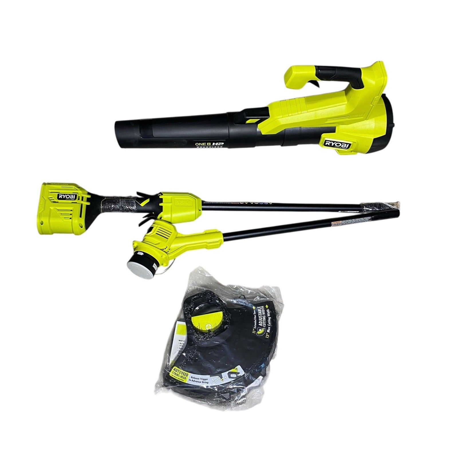 Ryobi 18V Brushless Cordless Battery String Trimmer and Leaf Blower Combo Kit