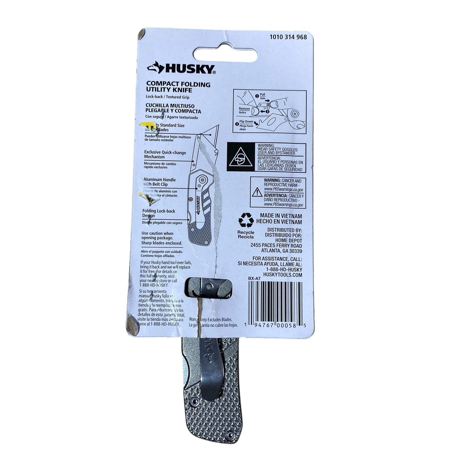 Husky Compact Folding Lock-Back Utility Knife Aluminum Handle Pocket Clip Quick