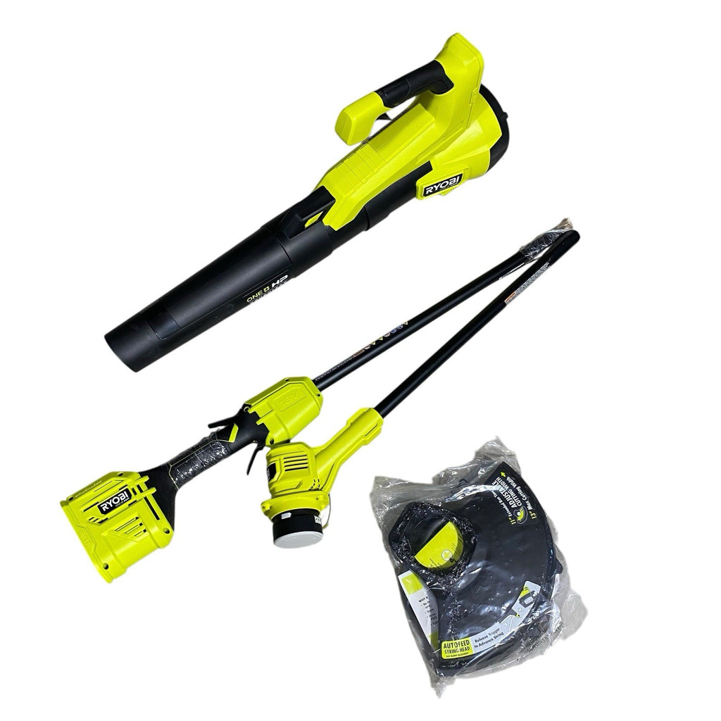 Ryobi 18V Brushless Cordless Battery String Trimmer and Leaf Blower Combo Kit