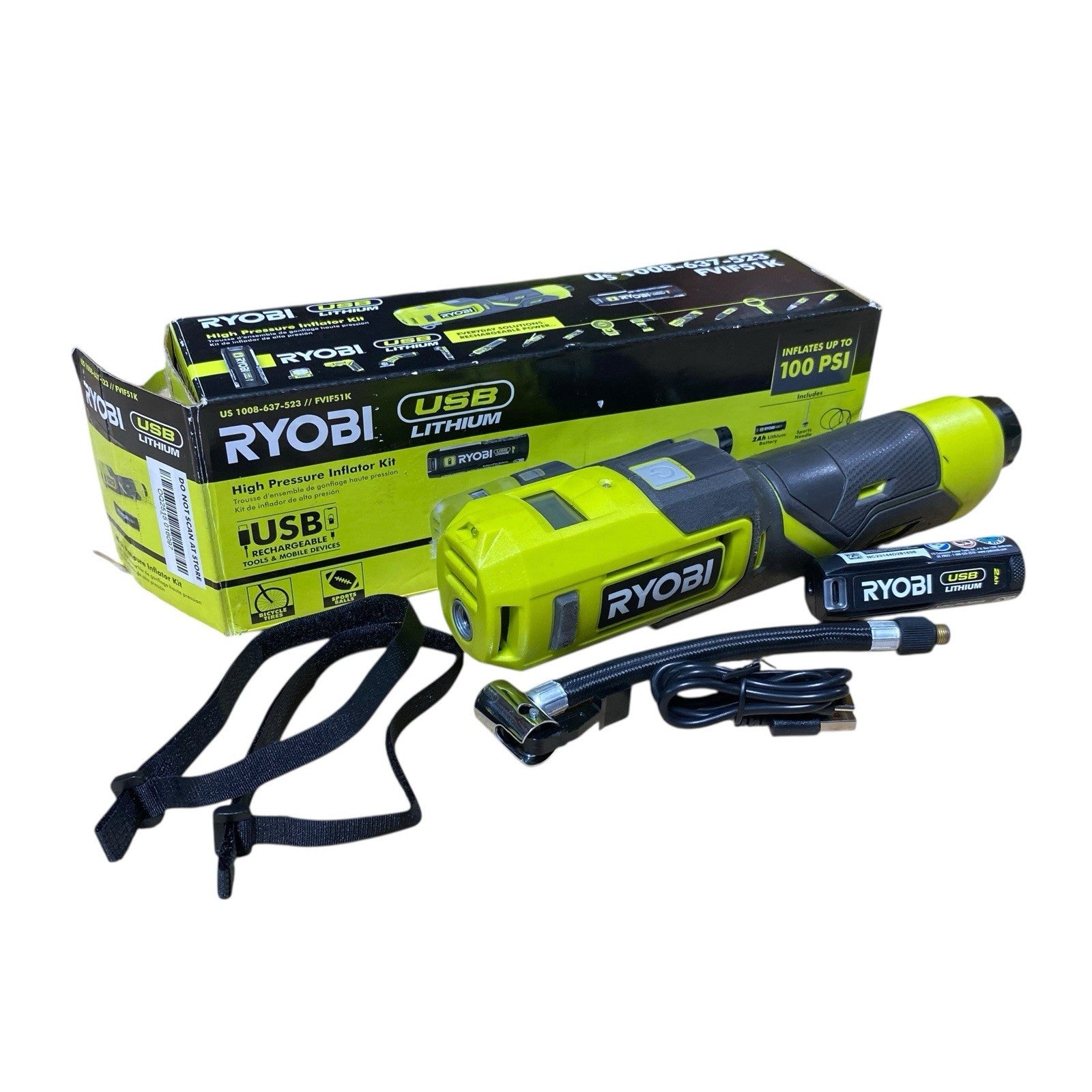 Ryobi High Pressure Inflator W/ USB Lithium 2 Ah Battery & Charging Cord FVIF51K
