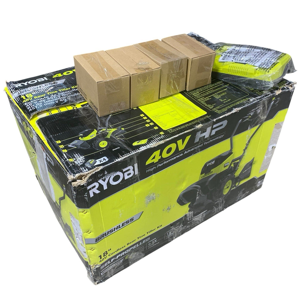 Ryobi 40v HP Electric Brushless Rear Tine Tiller 18", RY40702VNM Kit Combo