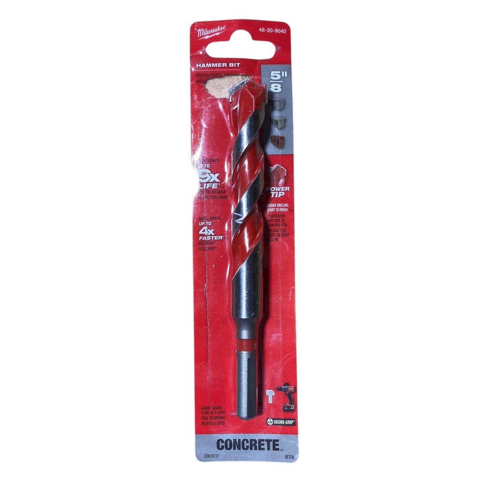 Milwaukee 5/8 in. x 4 in. x 6 in. Carbide Hammer Drill Bit, 48-20-9040
