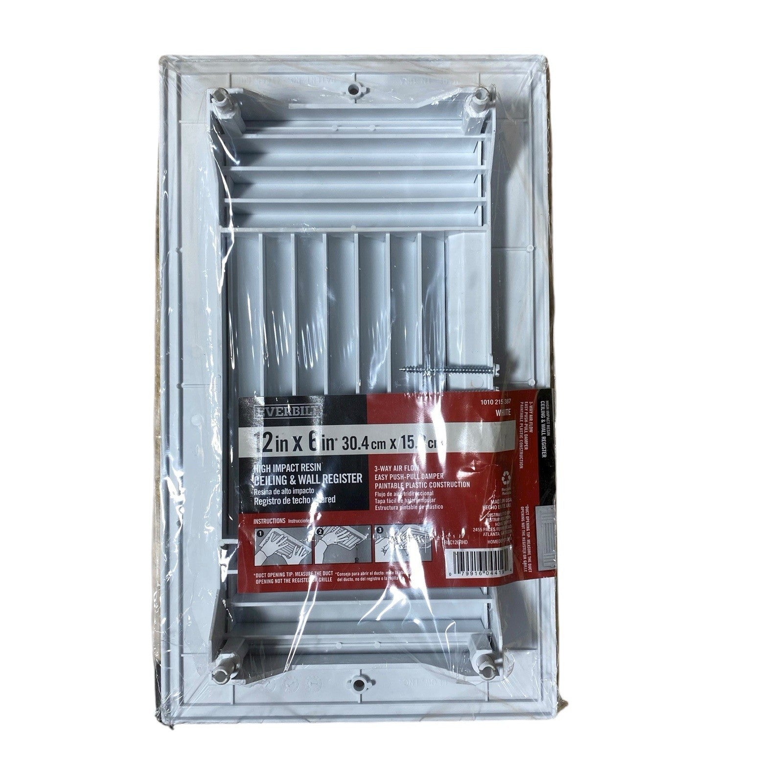 Everbilt 12"x6" Ceiling / Wall Register 3-Way Airflow White Plastic Free US Ship