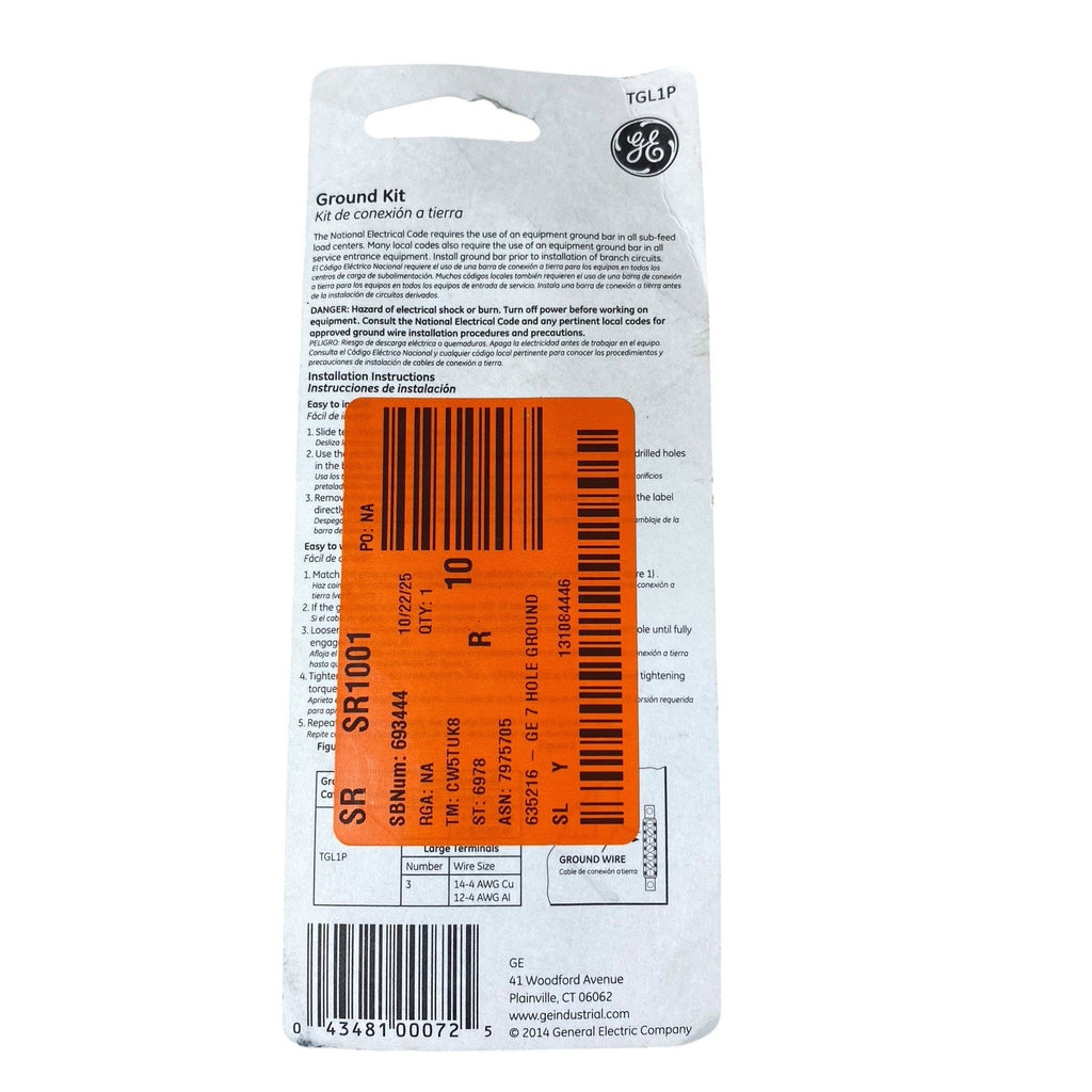 GE TGL1P Ground Bar Kit 7 Hole For General Electric Load Centers TGL1