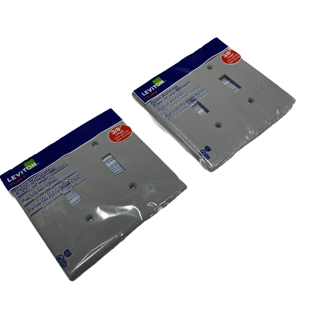 2 Leviton Gray 2-Gang Midway UNBREAKABLE Toggle Switch Cover Wallplates PJ2-GY