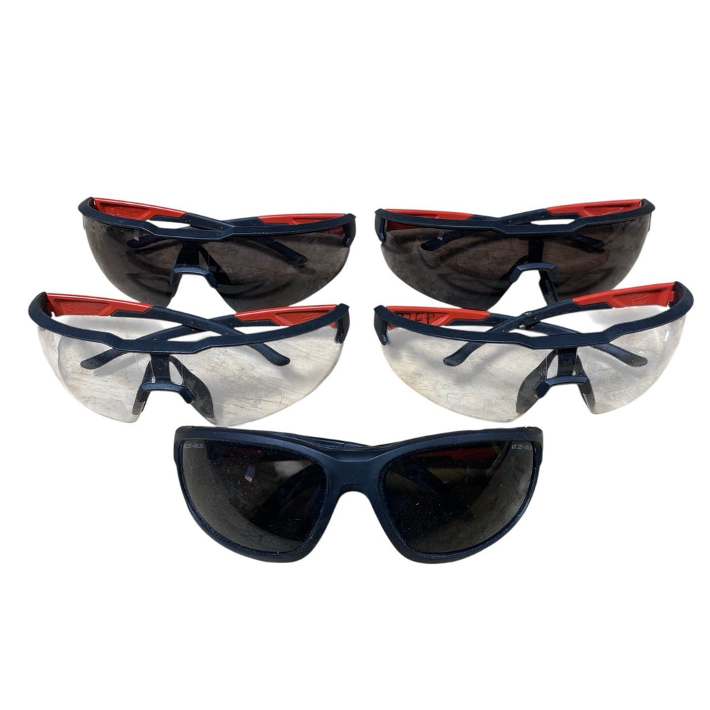 Milwaukee Safety Glasses Lot of 5 Used Clear Tinted - 1 w/ Gasket