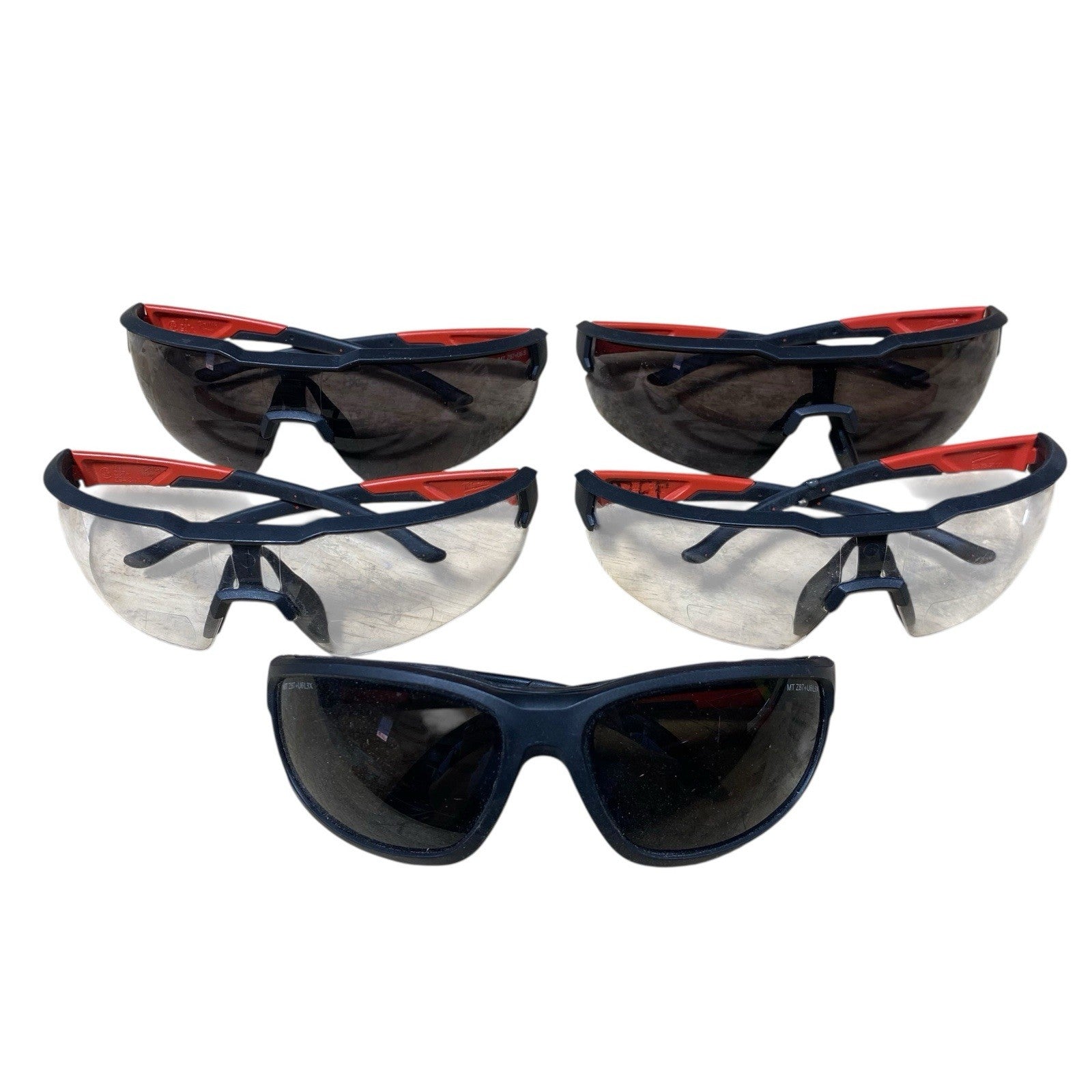 Milwaukee Safety Glasses Lot of 5 Used Clear Tinted - 1 w/ Gasket