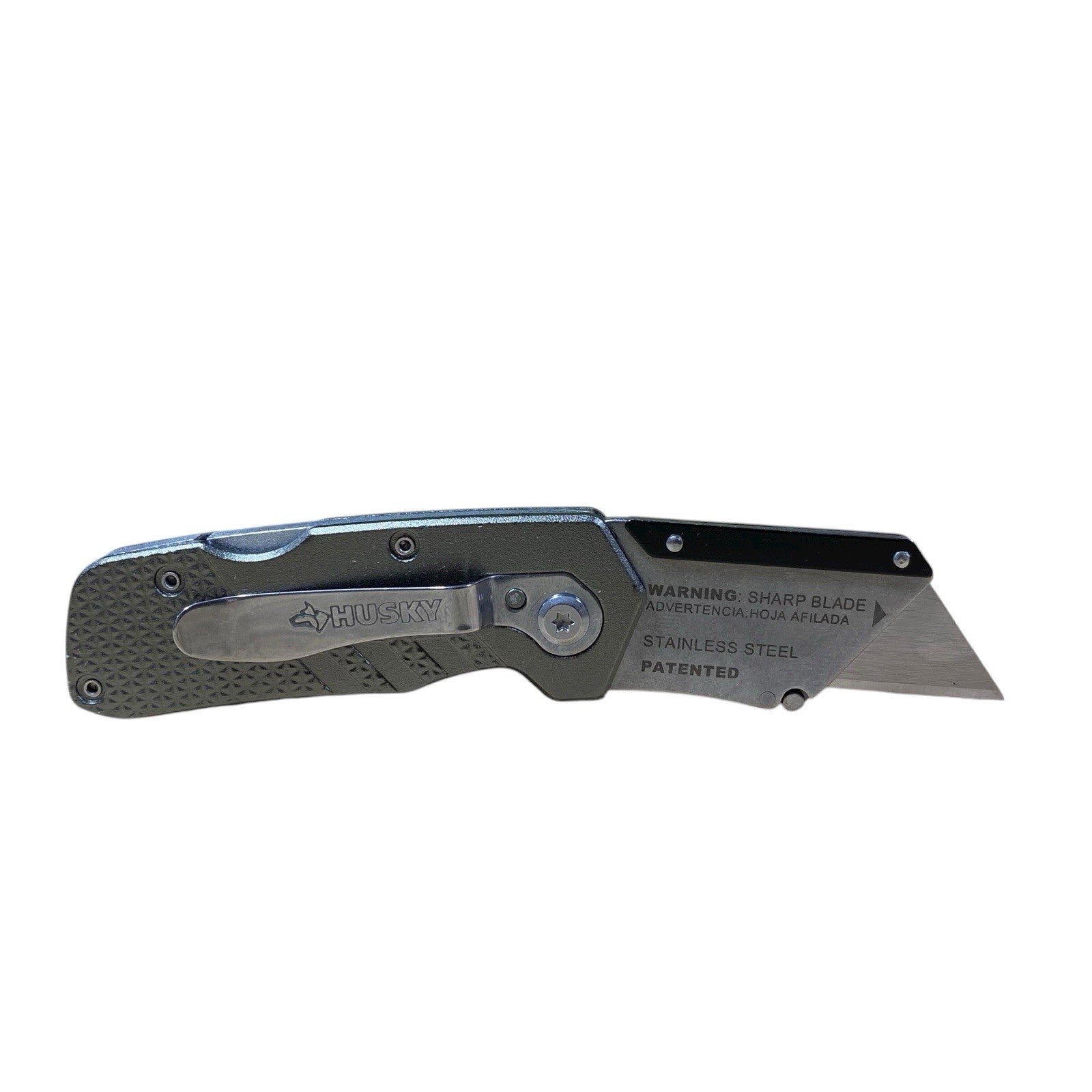 Husky Compact Folding Lock-Back Utility Knife Aluminum Handle Pocket Clip Quick