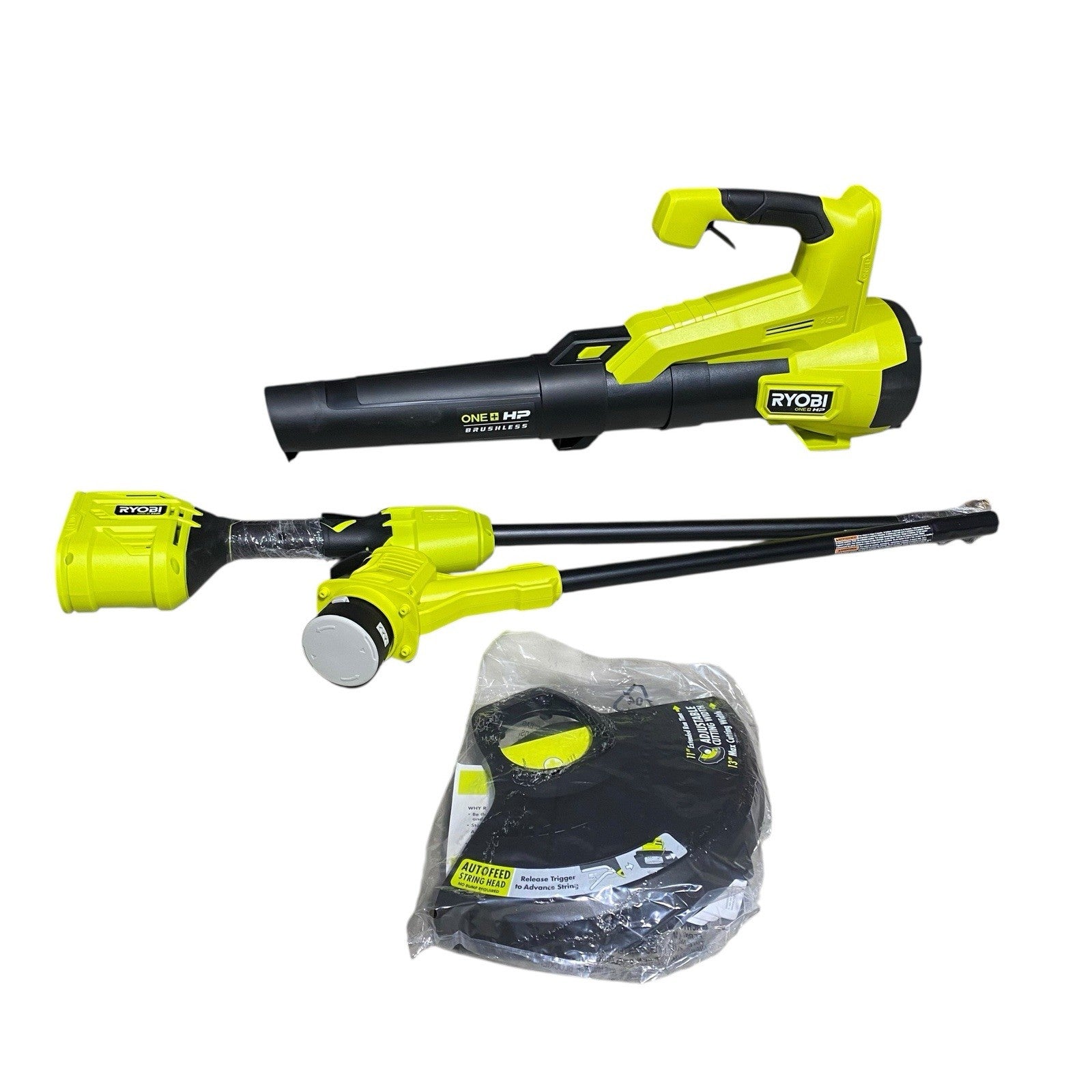 Ryobi 18V Brushless Cordless Battery String Trimmer and Leaf Blower Combo Kit