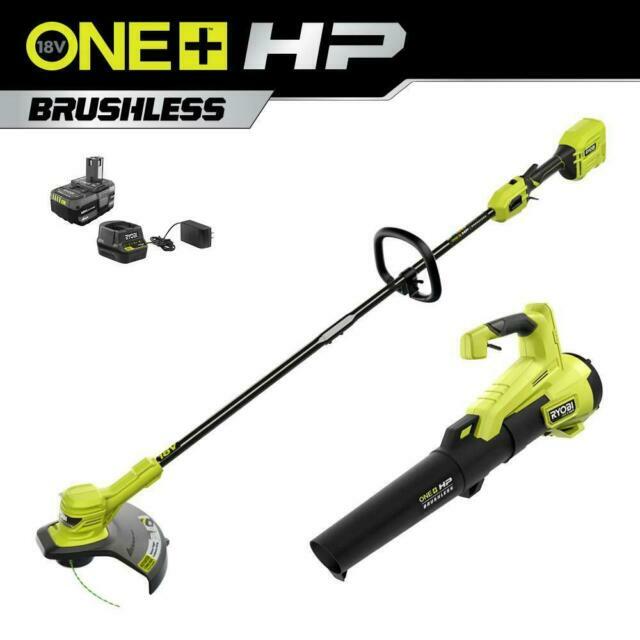 Ryobi 18V Brushless Cordless Battery String Trimmer and Leaf Blower Combo Kit